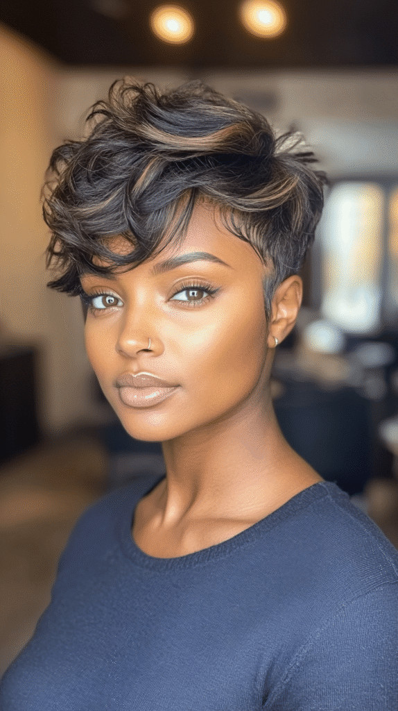 Pixie with Subtle Honey Caramel Balayage Pixie with Subtle Honey Caramel Balayage — Balayage on Black Women