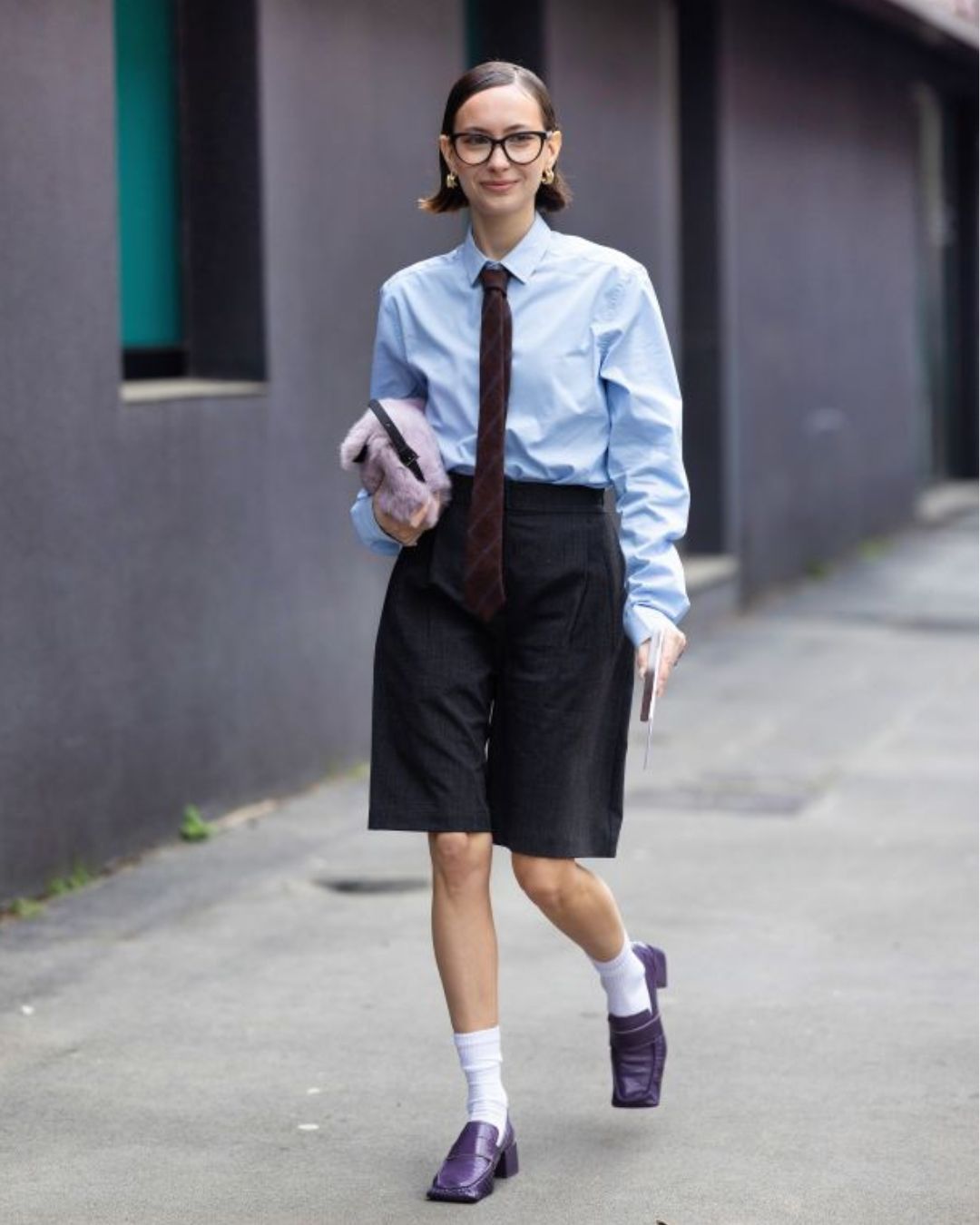 Heeled Loafers with Tailored Shorts and Button-Down Shirt — Penny Loafers Outfits