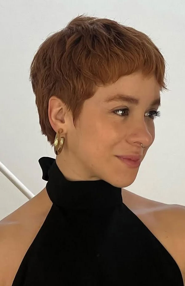 Auburn Pixie With Piecey Bangs Auburn Pixie With Piecey Bangs — Haircuts for Thin Hair