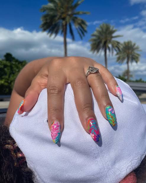 Vibrant Pink Teal Yellow Orange Green Visual Idea — Miami Nails