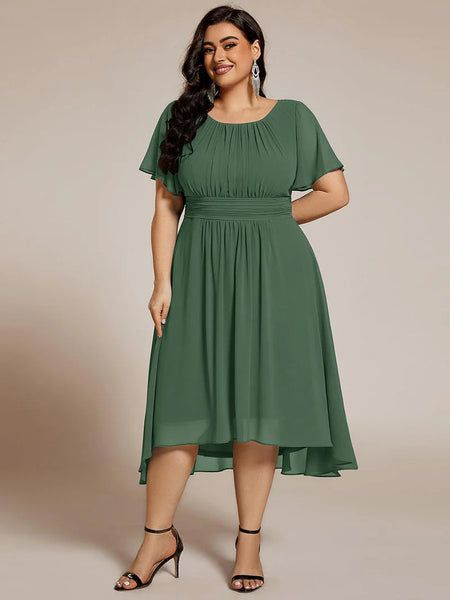 Chiffon Dress with Flutter Sleeves and Cinched Waist for Semi-Formal Events Chiffon Dress with Flutter Sleeves and Cinched Waist for Semi-Formal Events — Outfits to Hide Belly
