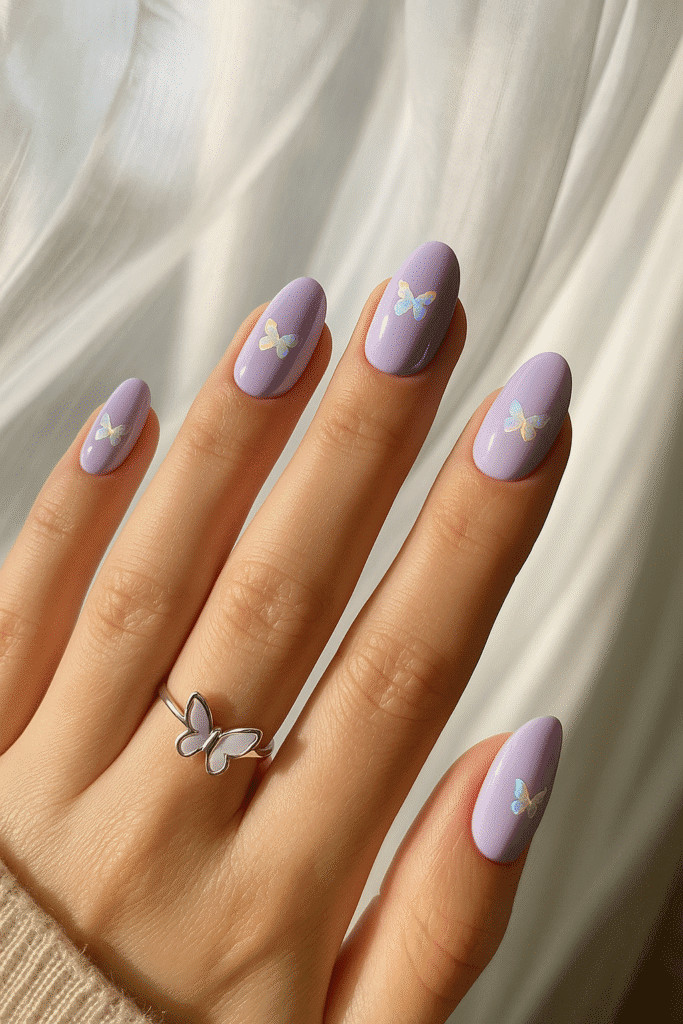 Matte Lavender with Butterfly Decals Matte Lavender with Butterfly Decals — Bridal Shower Nails