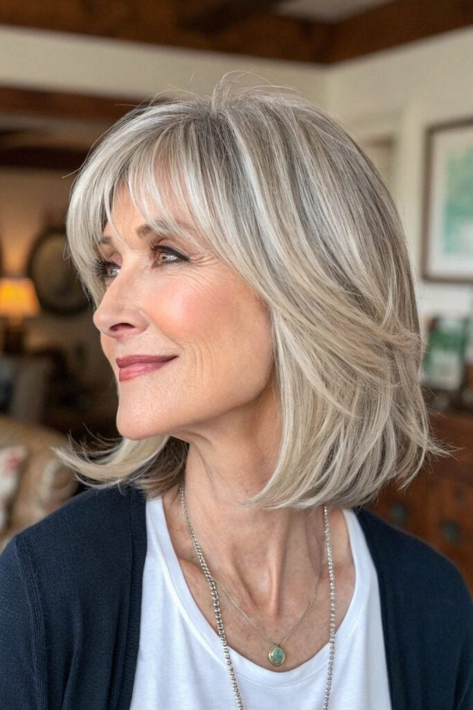 Layered Bob With Ash Blonde Highlights — Highlights Over 50