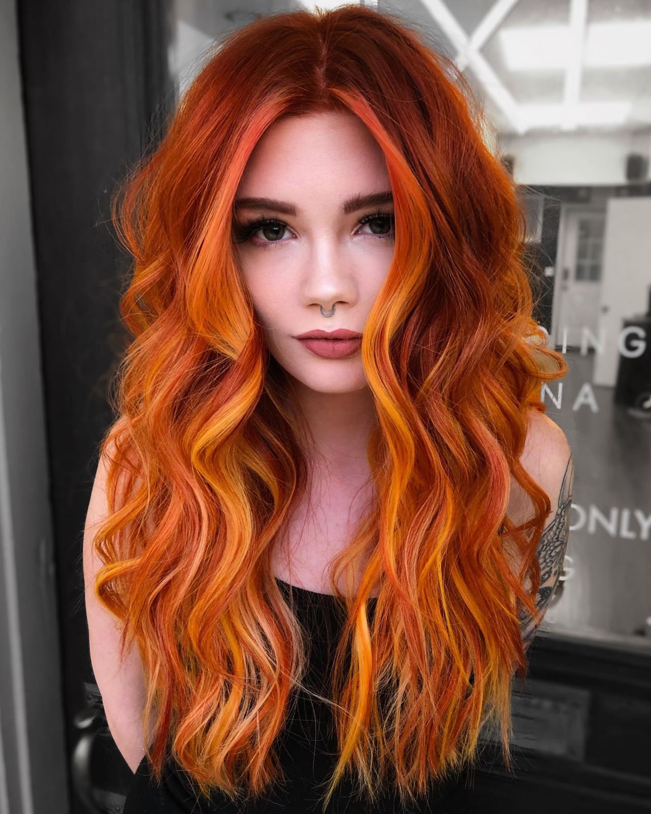 Vibrant Orange-Red With Yellow Highlights Vibrant Orange-Red With Yellow Highlights — Red Hair with Highlights