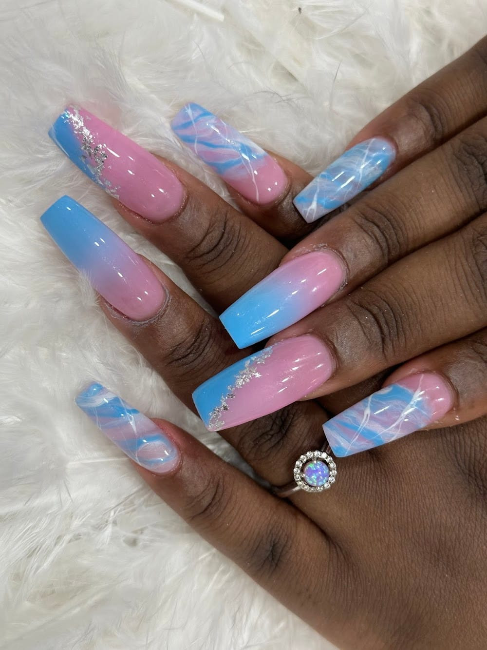 Ombre Marble Coffin Reveal Nails Ombre Marble Coffin Reveal Nails — Gender Reveal Nails