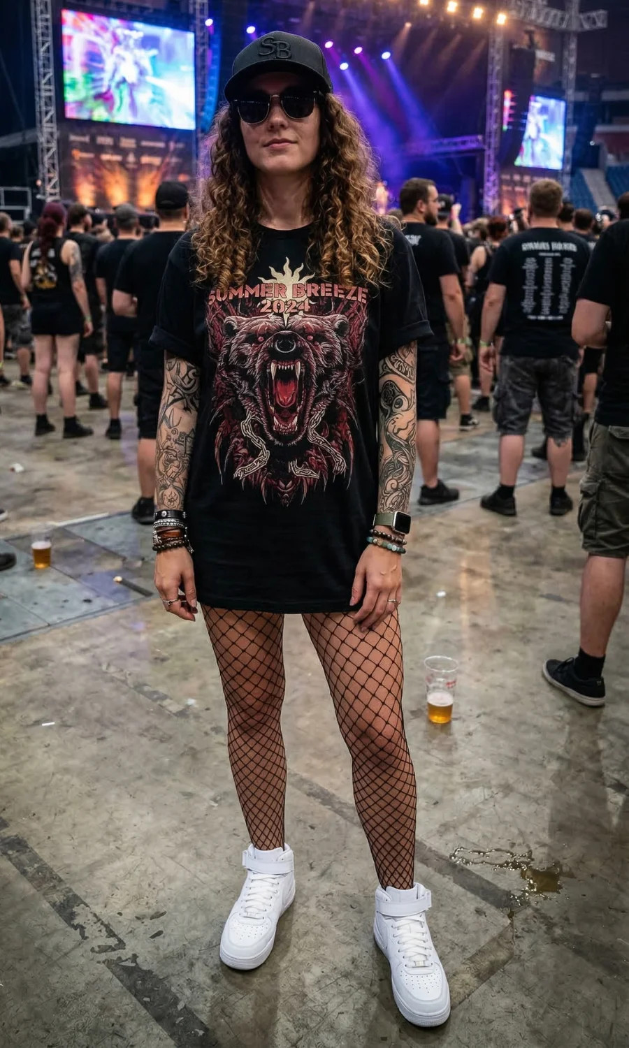 Oversized Band Tee and Fishnets for Concert Style Oversized Band Tee and Fishnets for Concert Style — Metalhead Outfits