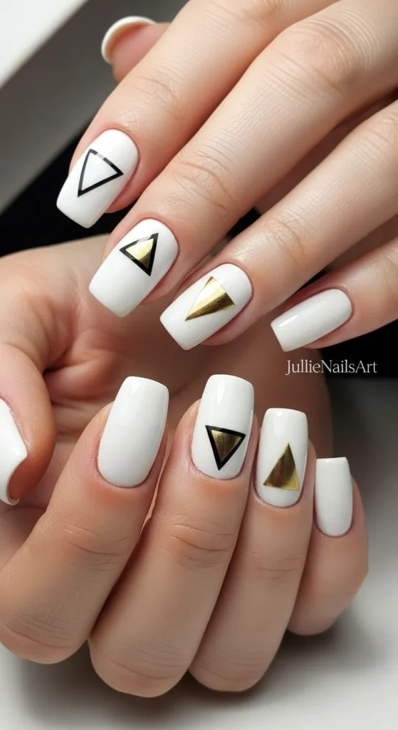 White Geometric Triangle Square Nails White Geometric Triangle Square Nails — Geometric Nails