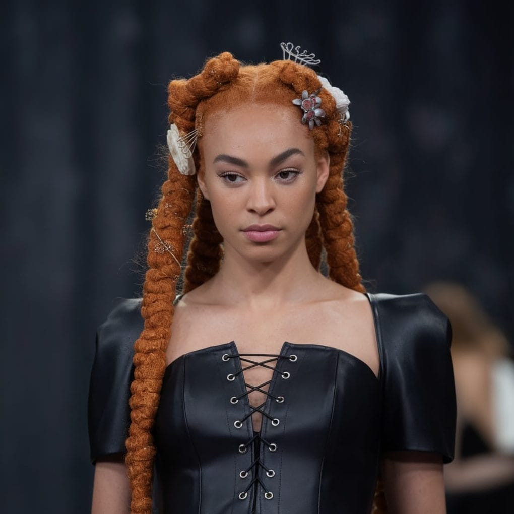 Intricate Ginger Braided Updo With Accessories Intricate Ginger Braided Updo With Accessories — Ginger Braids