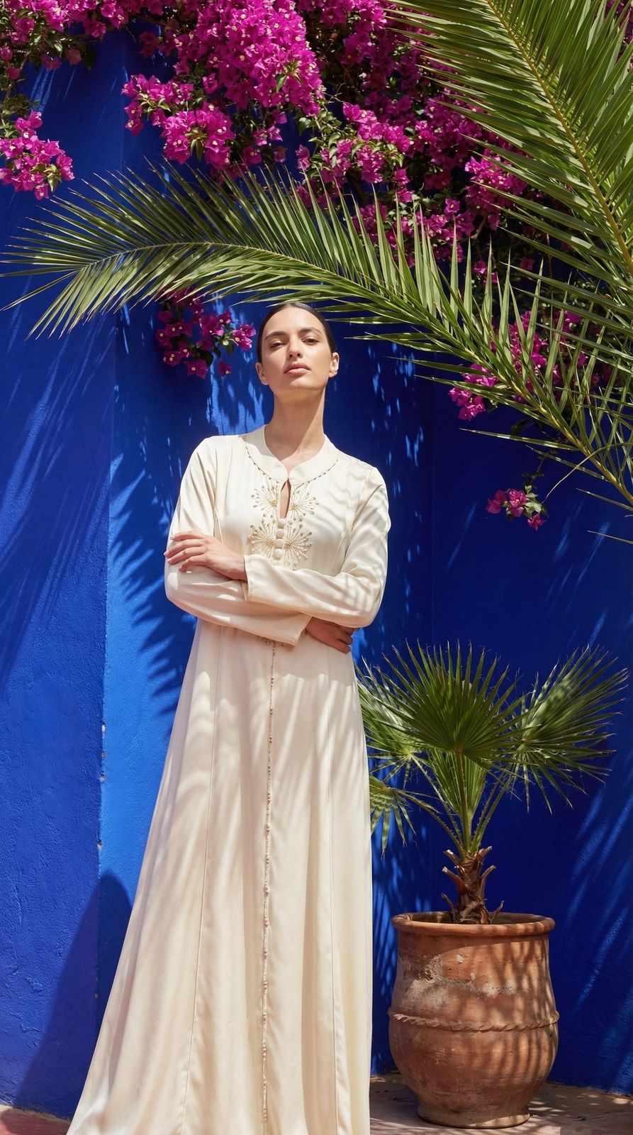 Embroidered Kaftan: A Cream Canvas for Gold Detail Embroidered Kaftan: A Cream Canvas for Gold Detail — Morocco Outfits