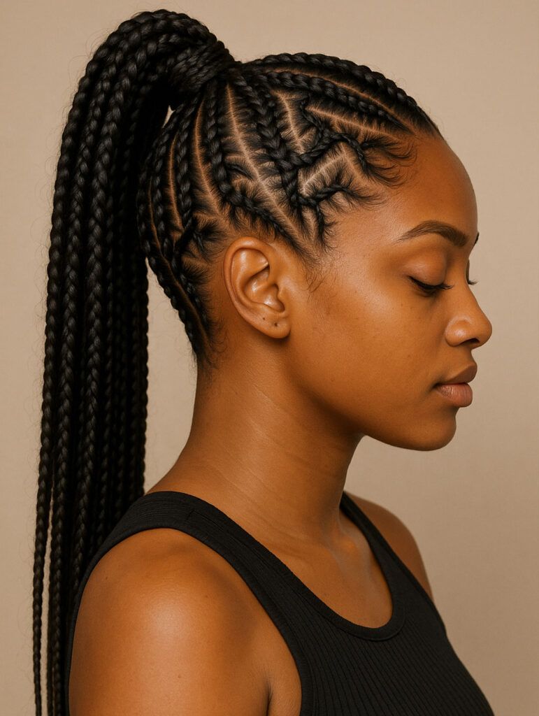 Geometric Stitch Braids High Ponytail — Braided High Ponytail