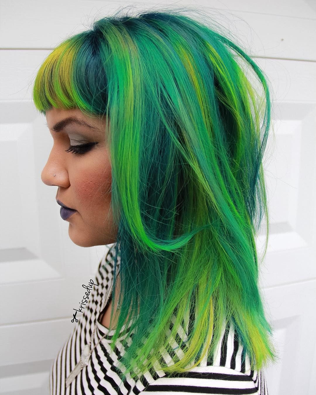 Lime Green Lob With Yellow Streaks — Green Hair