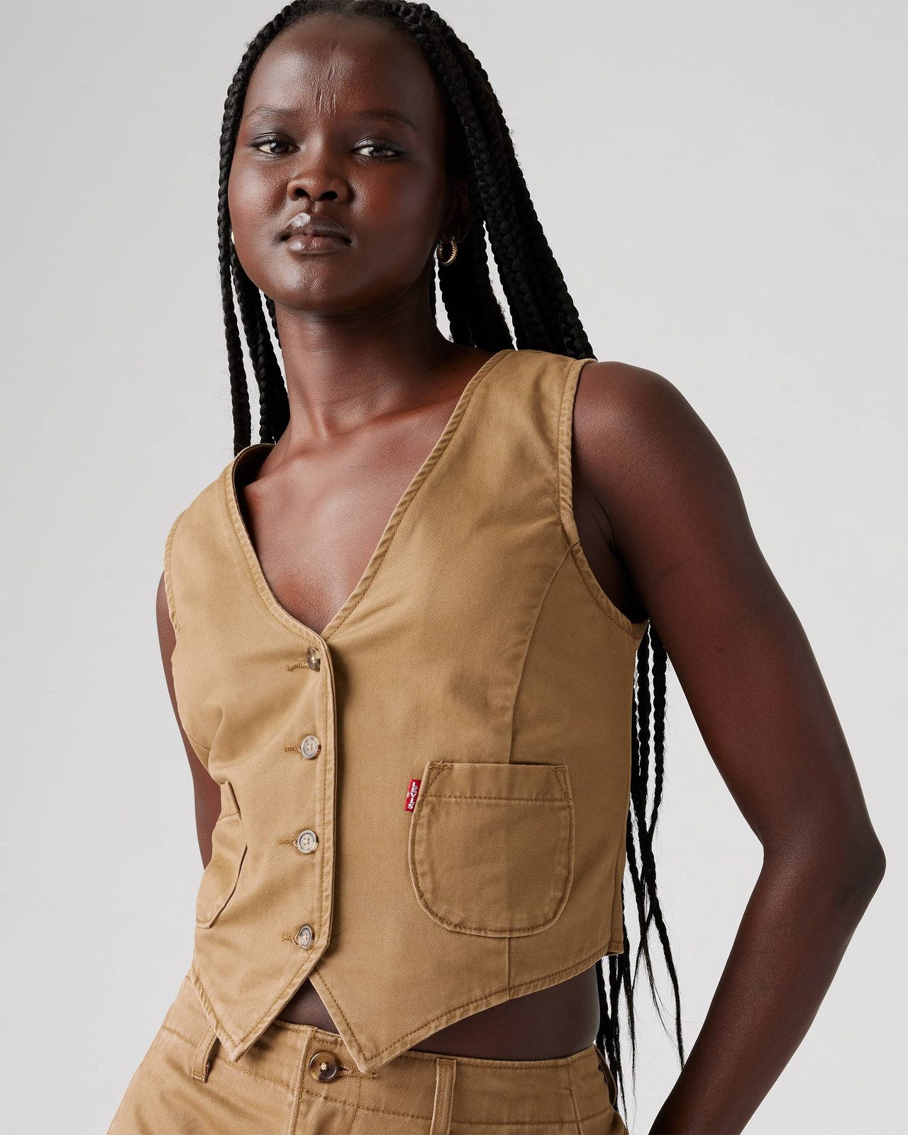 Tailored Tan Cotton Twill Vest for a Chic Look Tailored Tan Cotton Twill Vest for a Chic Look — Vests