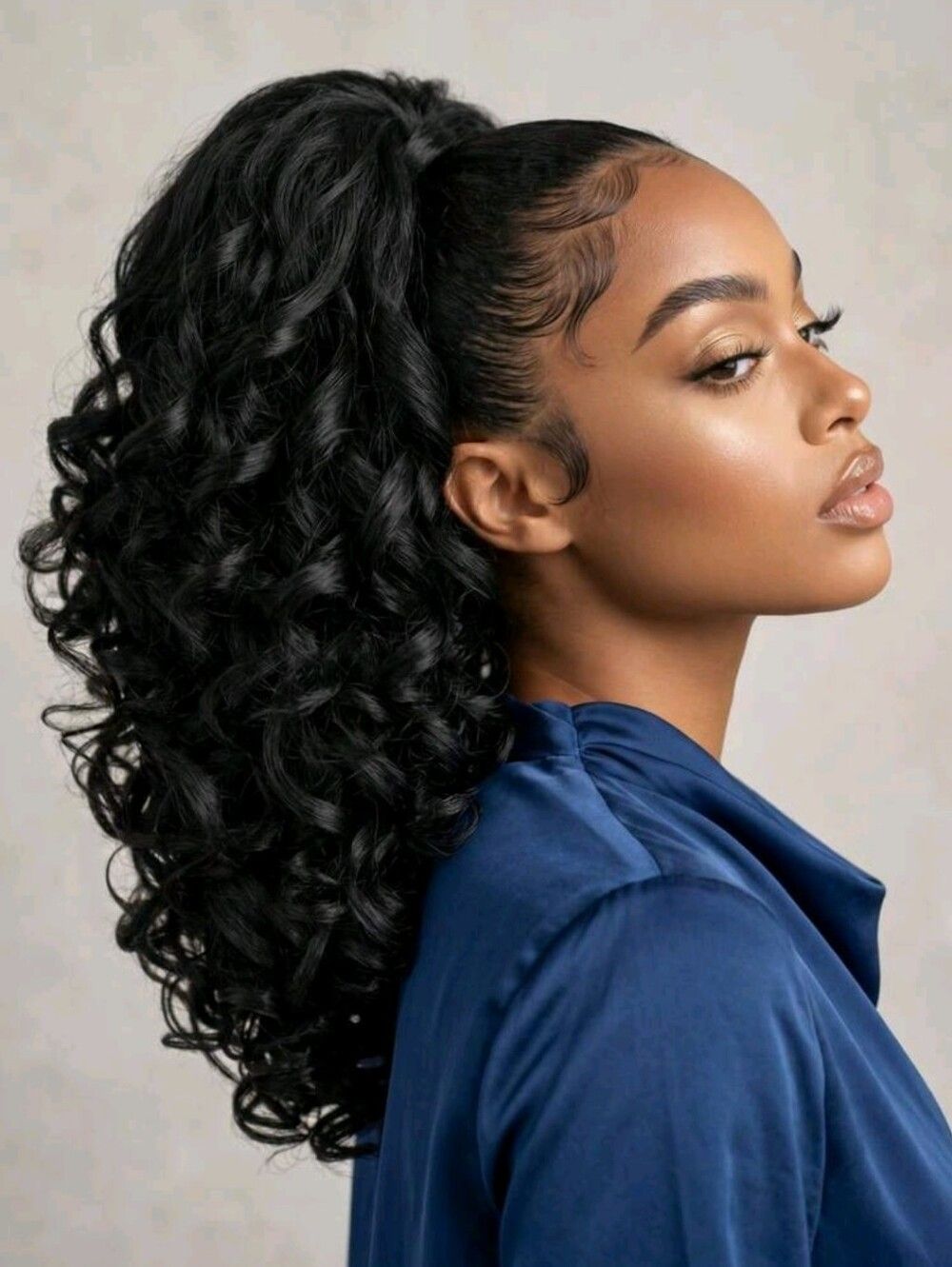 Smooth Blowout on Voluminous Black Curls Smooth Blowout on Voluminous Black Curls — Curly High Ponytail