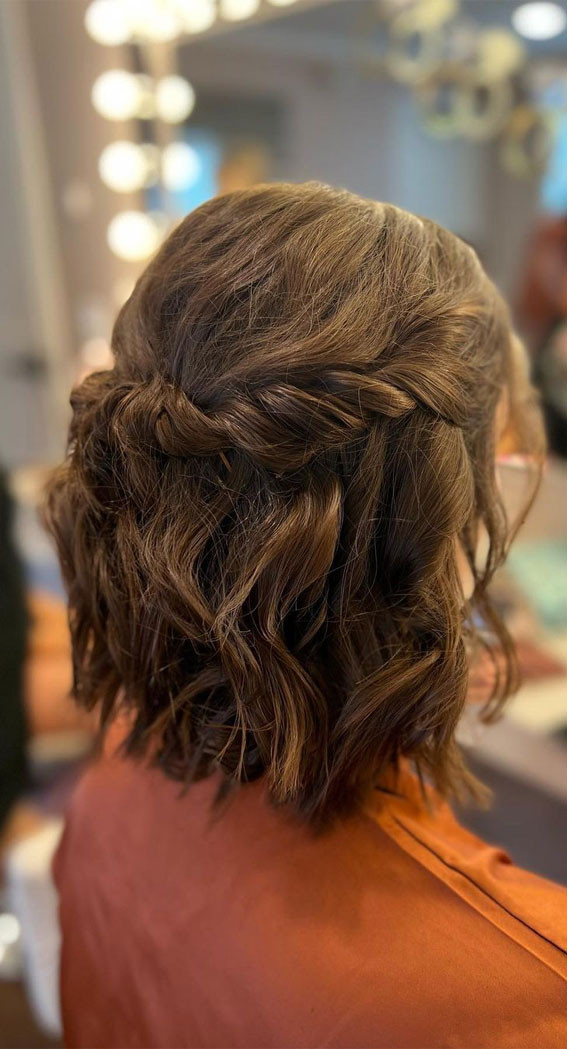 Dark Brown Bob With Double Braids Dark Brown Bob With Double Braids — Half Up Half Down Short Hair