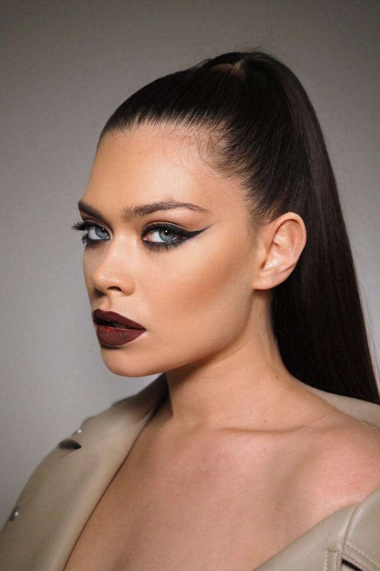 Front View Dark Brown Sleek Ponytail Front View Dark Brown Sleek Ponytail