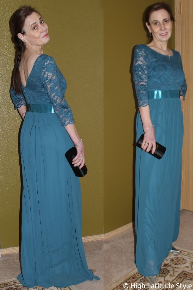 Teal Lace Top and Chiffon Maxi Skirt for Opera Elegance Teal Lace Top and Chiffon Maxi Skirt for Opera Elegance — Opera Outfits