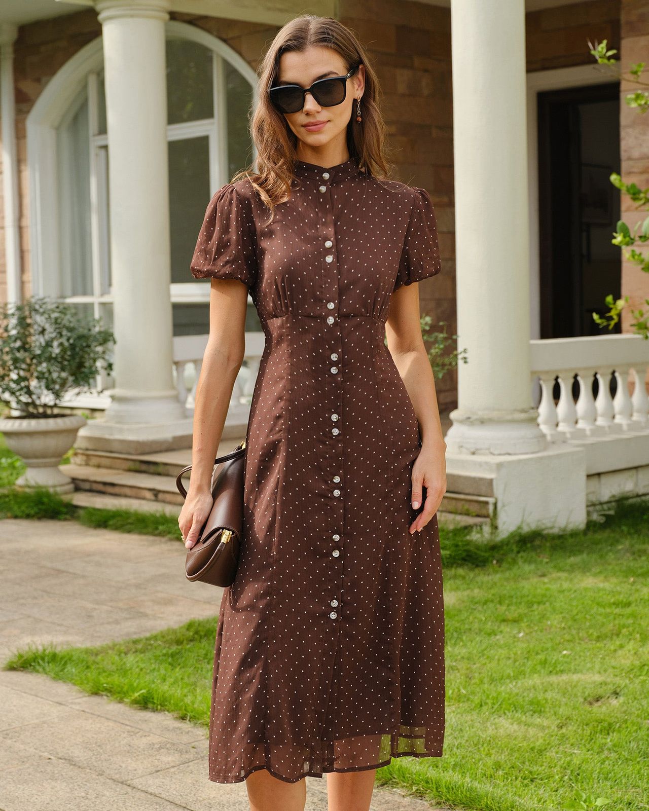Chiffon Midi Dress with Turtleneck Layer and Mermaid Hem Chiffon Midi Dress with Turtleneck Layer and Mermaid Hem — Polka Dot Dresses