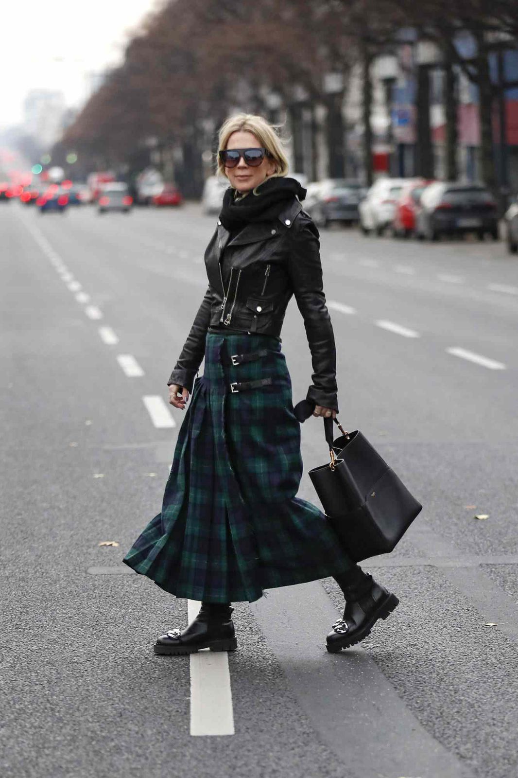 Tartan Kilt Skirt with Biker Jacket and Platform Boots Tartan Kilt Skirt with Biker Jacket and Platform Boots — Plaid Skirts