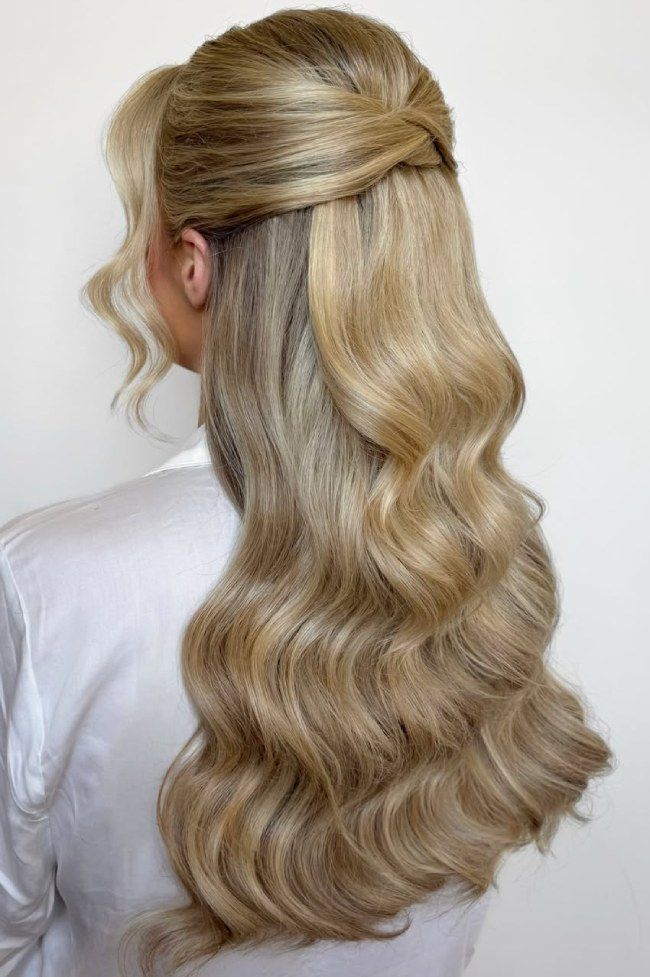 Twisted Detail Honey Blonde Waves Twisted Detail Honey Blonde Waves — Half Up Half Down Wedding Hair
