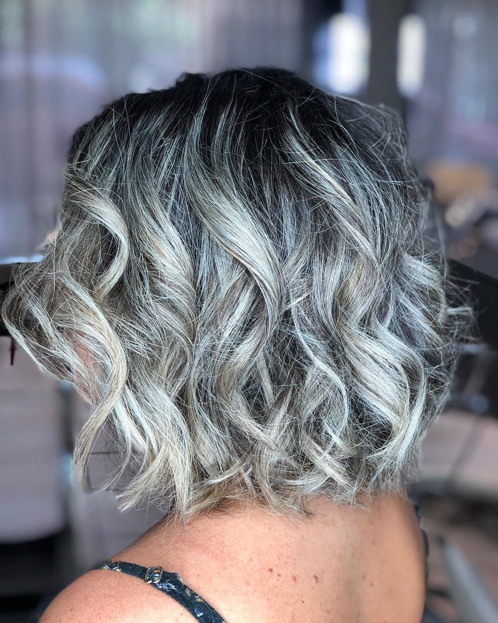 Chin Bob With Wavy Silver Chin Bob With Wavy Silver — Silver Highlights on Black Hair