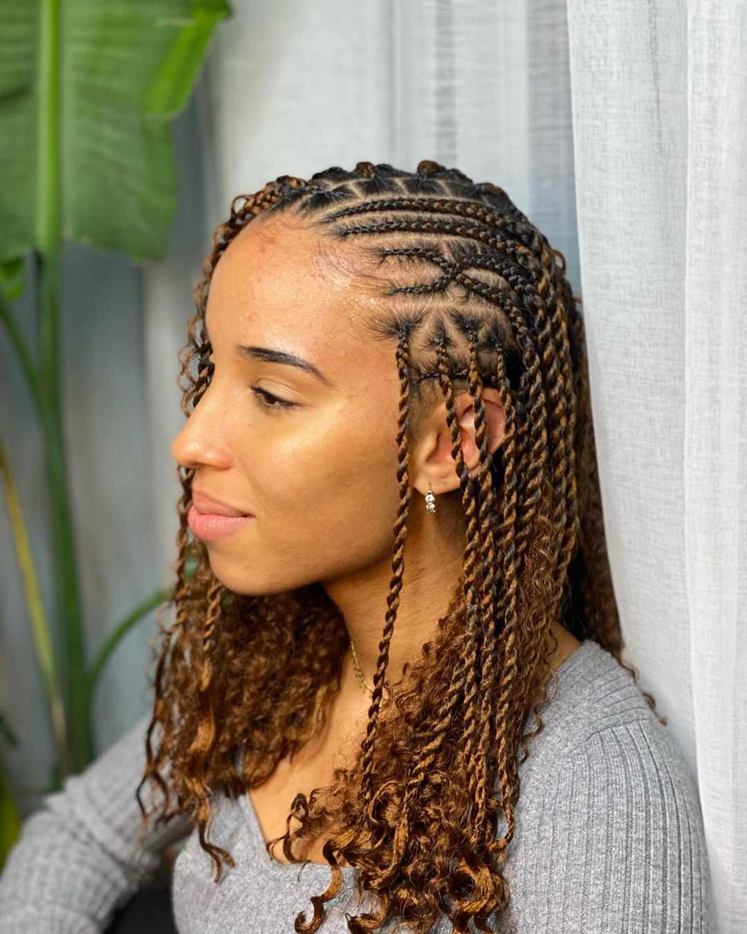 Shoulder-Length Braids and Twists with Side-Swept Bangs — Boho Twists