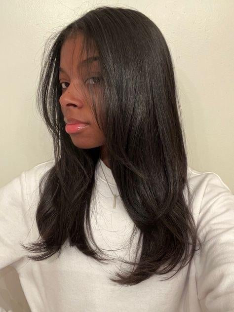 Glossy Mid-Back With Side Swept Bangs Glossy Mid-Back With Side Swept Bangs — Relaxed Hairstyles