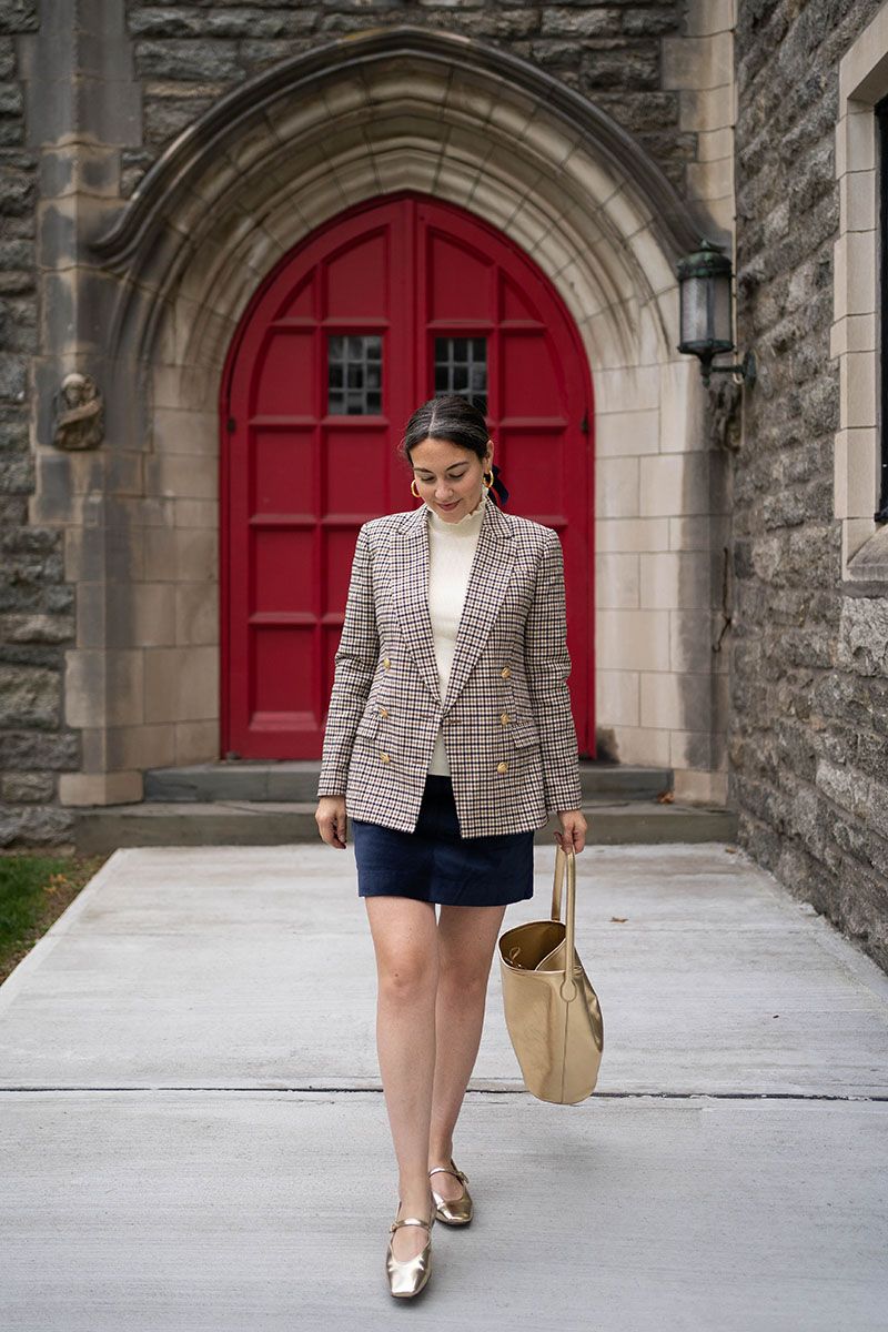 Plaid Blazer and Denim Skirt for Preppy Polish Plaid Blazer and Denim Skirt for Preppy Polish — J Crew Outfits