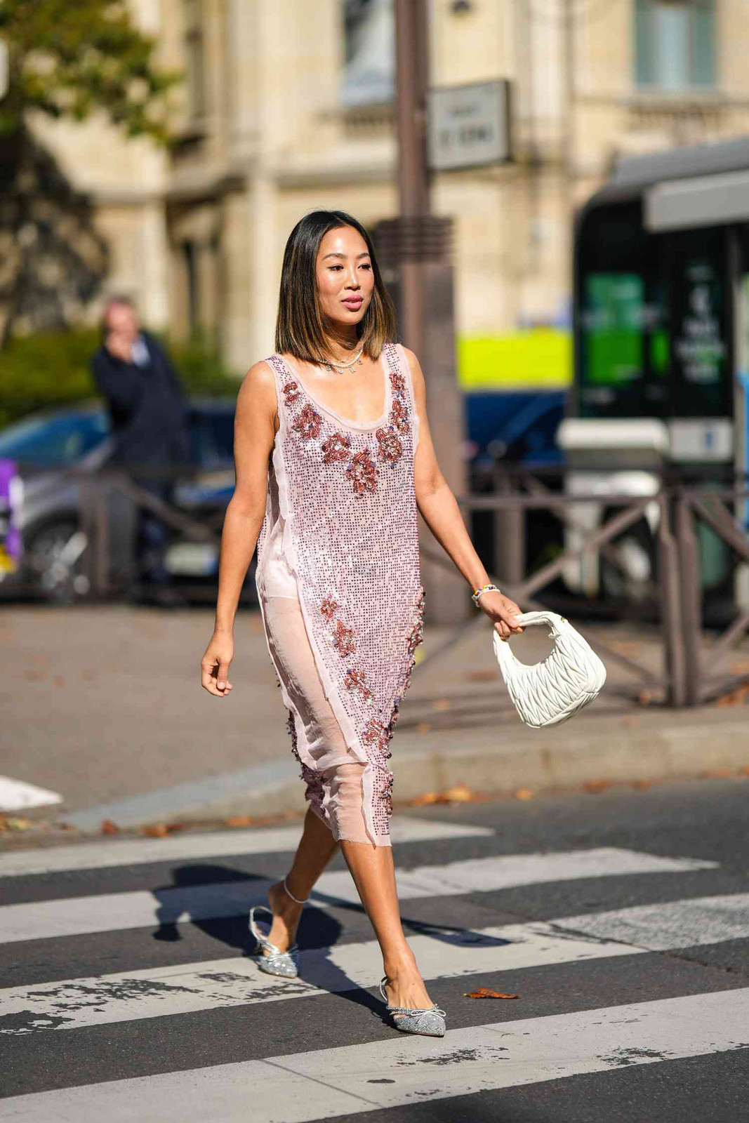 Sheer Pink Midi Dress with Beading and Sequins Sheer Pink Midi Dress with Beading and Sequins — Cocktail Attire Outfits