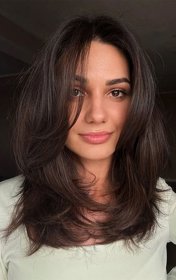 Shoulder Length Layered With Blunt Bangs Shoulder Length Layered With Blunt Bangs — Hair Trends
