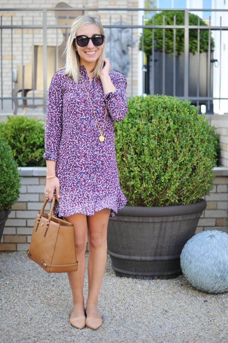 Printed A-Line Dress with Ruffled Hem Printed A-Line Dress with Ruffled Hem — Tory Burch Outfits