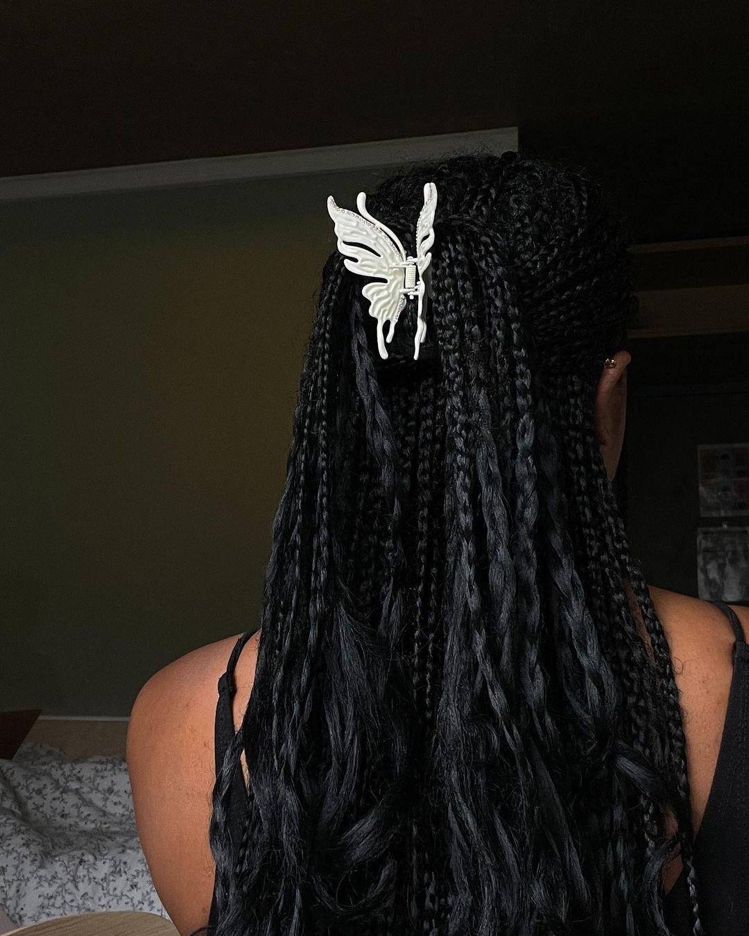 Black Braids With Large White Clip Black Braids With Large White Clip — Butterfly Clip Hairstyles