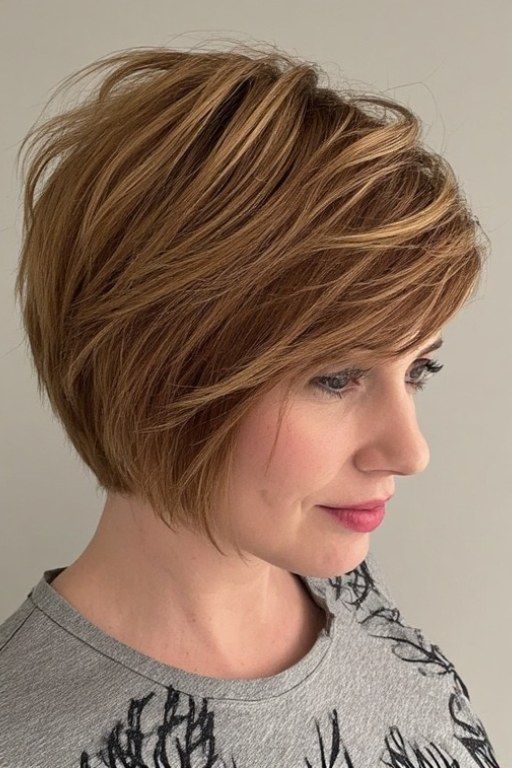 Tousled Stacked Bob in Honey Blonde