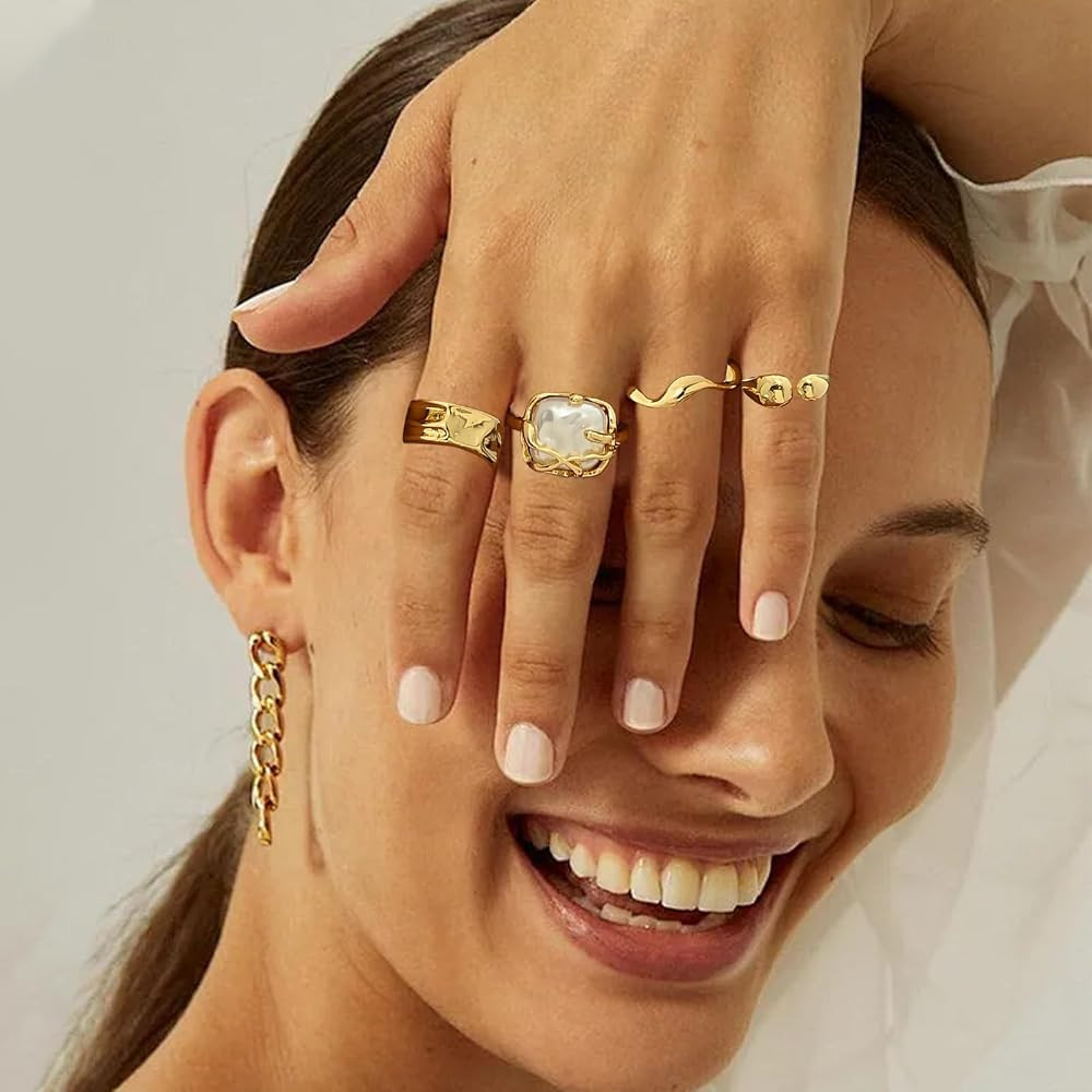 Multiple Chunky Gold Rings with Signet Style — Chunky Rings