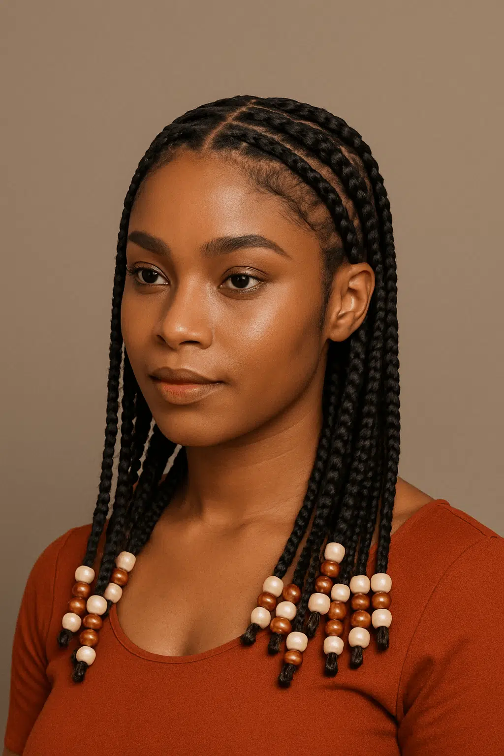Dark Braids with Wooden Beads — Brown Braids