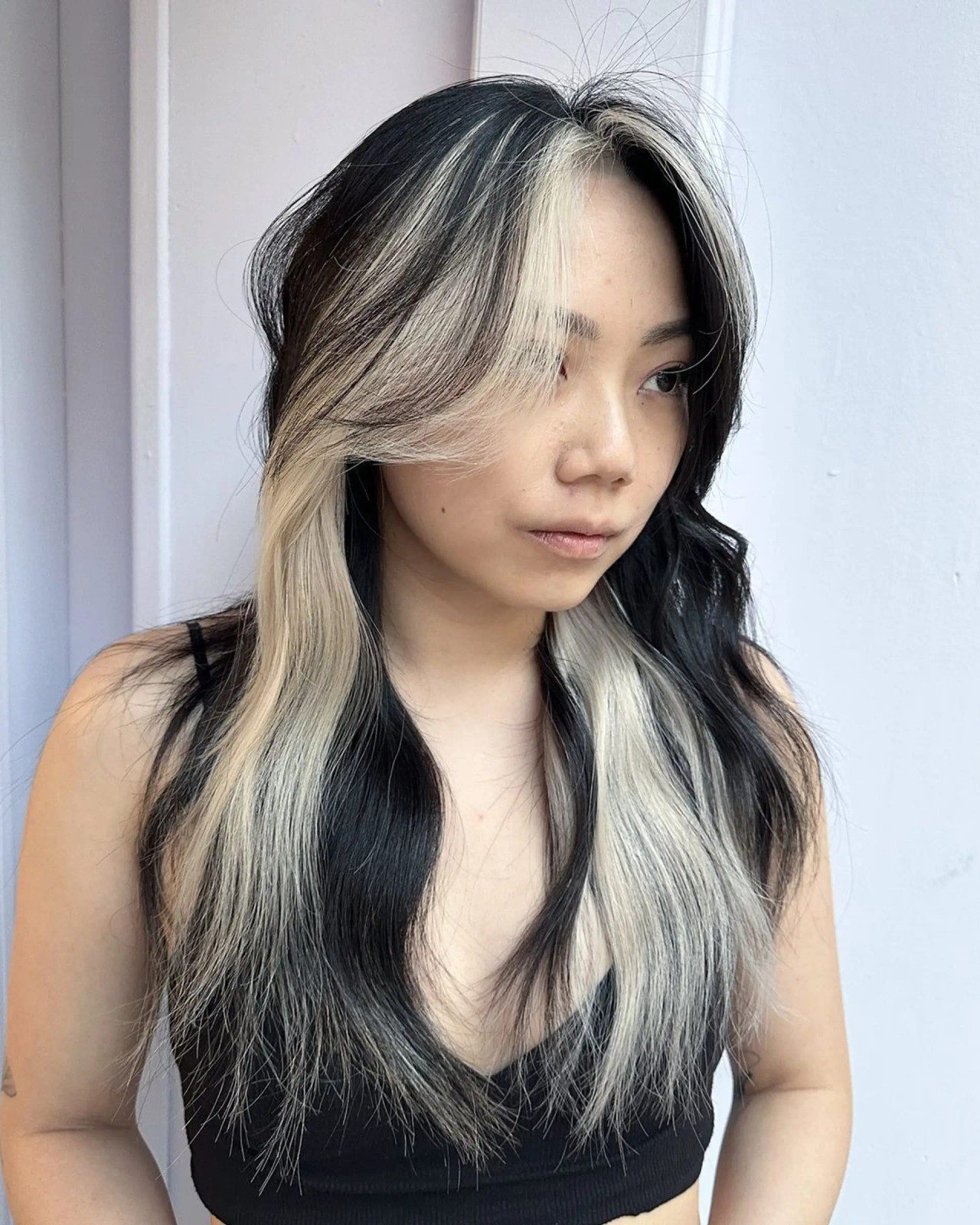 Long Shag With Platinum Money Piece — Two Tone Hair