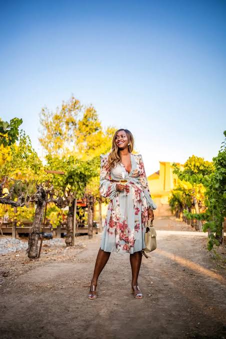 Fit-and-Flare Floral Dress with Clear Heels for a Chic Winery Look — Winery Outfits