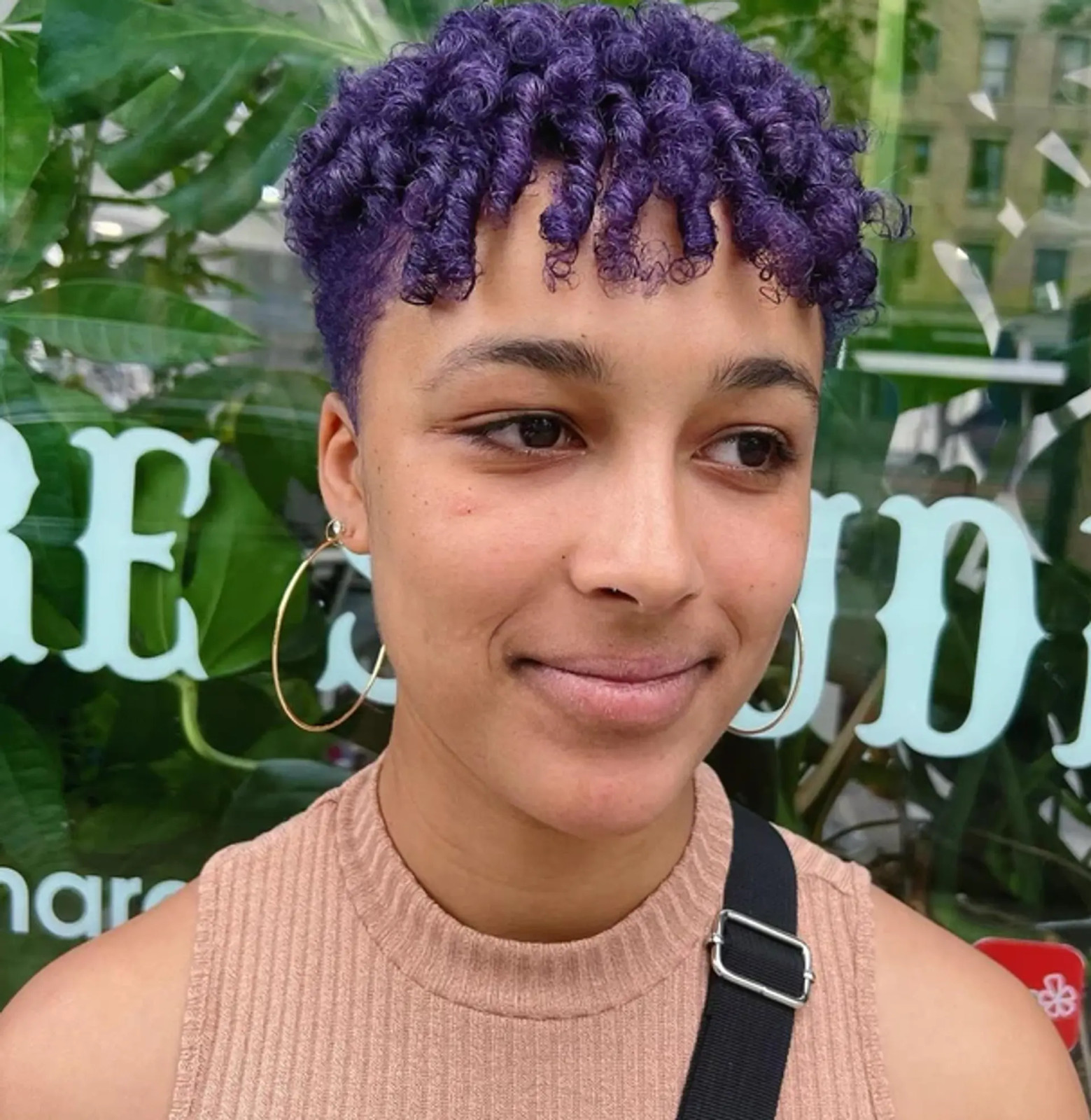 Vibrant Violet Curly Ear-Length Cut Vibrant Violet Curly Ear-Length Cut — Violet Hair