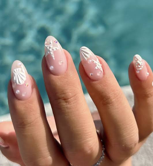 Sheer Pink with 3D Shell and Starfish Charms — Girls Trip Nails