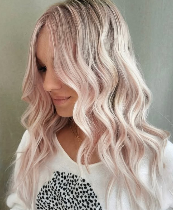 Delicate Pink Blonde Waves — Hair Color for Thin Hair