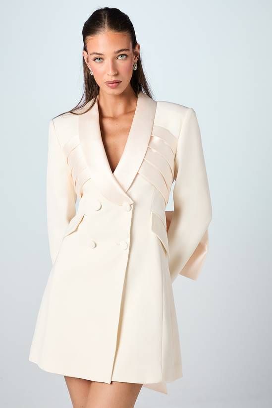 Cream Blazer Dress with Pale Pink Satin Lapels — Blazer Dresses
