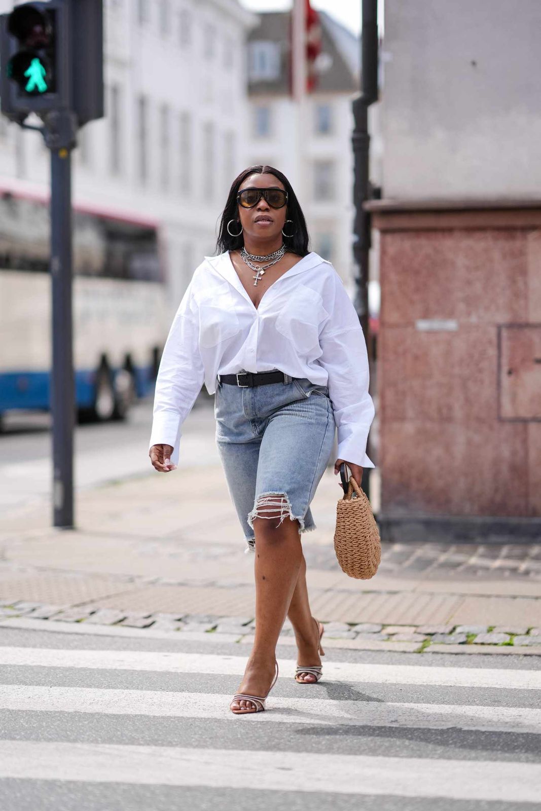 Oversized Shirt and Denim Shorts: Casual Proportions — Outfits for Big Arms