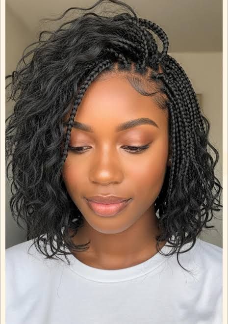 Chin-Length Bob With Black Box Braids Chin-Length Bob With Black Box Braids — Braids with Curly Ends