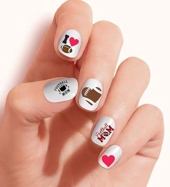 Football Mom Heart & Football Nails Football Mom Heart & Football Nails — Softball Mom Nails