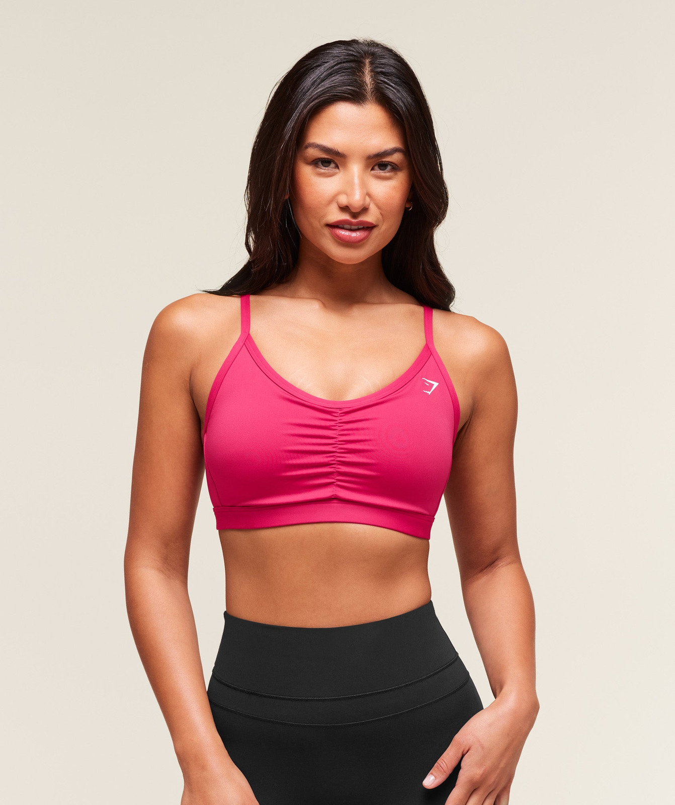 Bright Pink Sports Bra with Ruched Front Detail — Gymshark Outfits