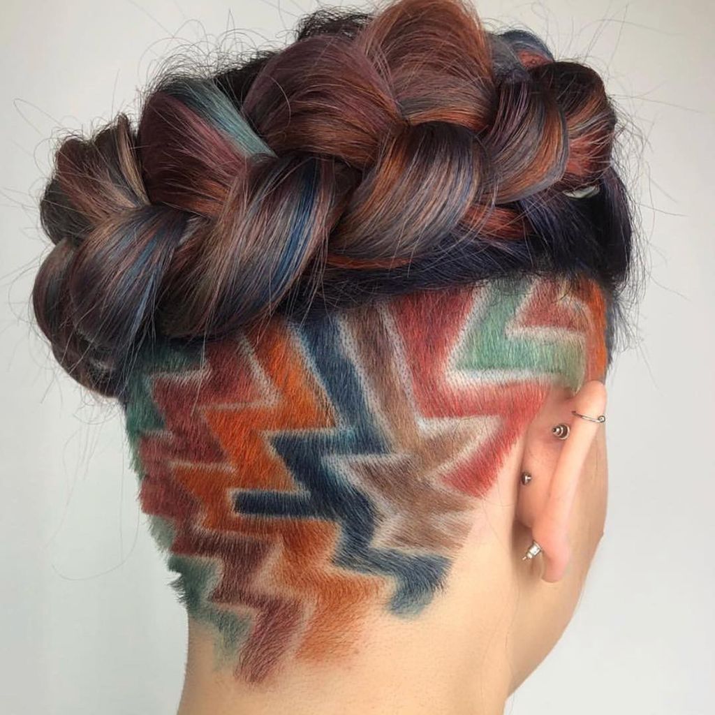 Braided Crown with Multi-Colored Undercut — Undercut Hairstyles for Women