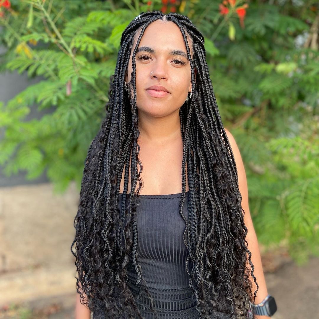 Waist-Length Knotless Braids Curly Ends