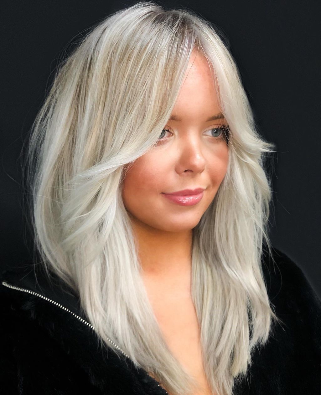 Long Layered Platinum With Dark Roots — Hairstyles for Double Chin