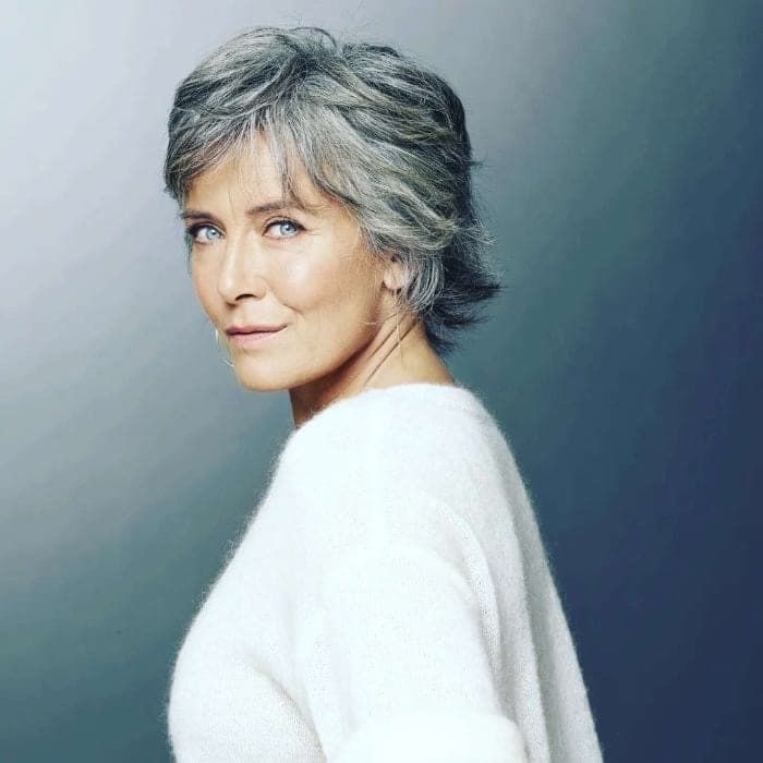 Grey Pixie With Subtle Blonde Highlights Grey Pixie With Subtle Blonde Highlights — Highlights Over 60