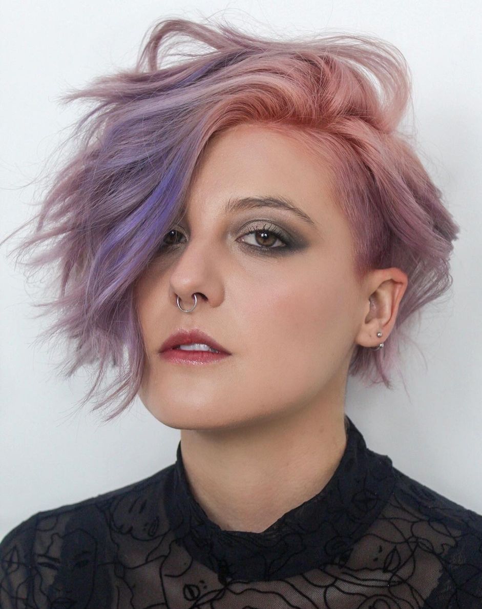 Vibrant Pink And Purple Textured Bob — Asymmetrical Bob