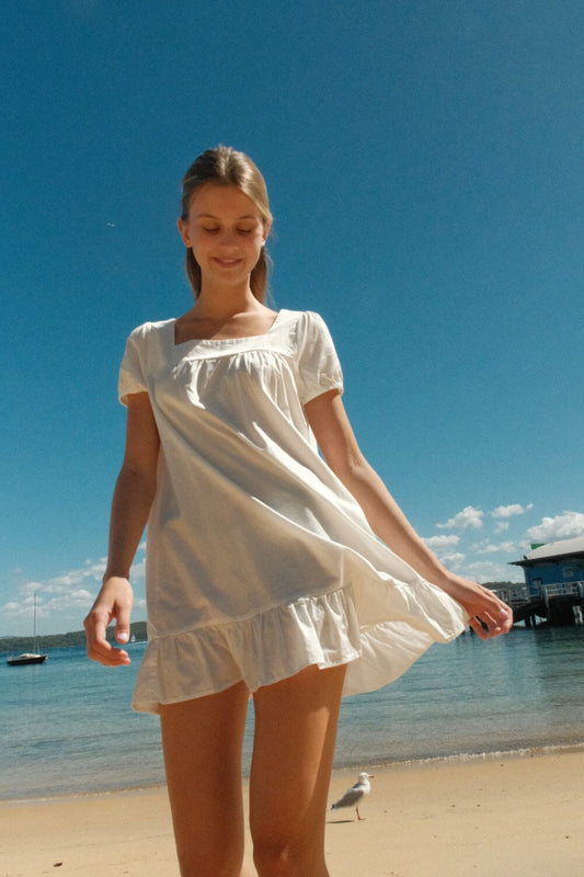 Relaxed White Babydoll Dress for Beachwear Relaxed White Babydoll Dress for Beachwear — White Dresses